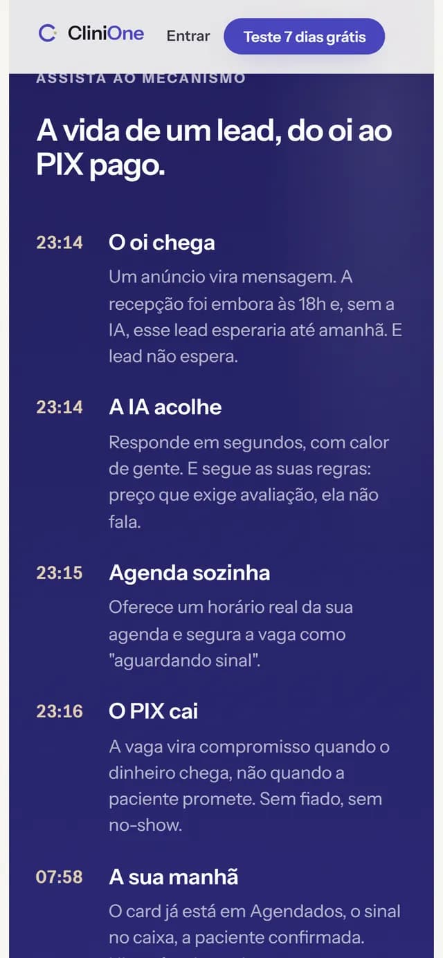 CliniOne no celular, tela 2 de 7, site feito pela Venera Digital para CliniOne