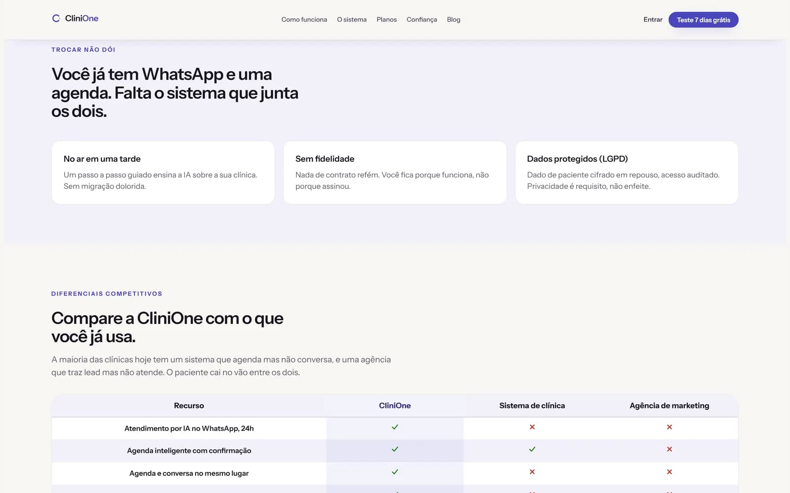 O site da CliniOne, tela 6 de 8, site feito pela Venera Digital para CliniOne