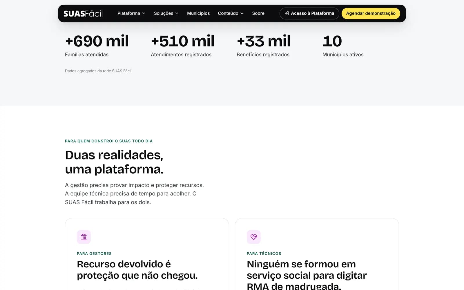 O novo site do SUAS Fácil, tela 2 de 8, site feito pela Venera Digital para SUAS Fácil
