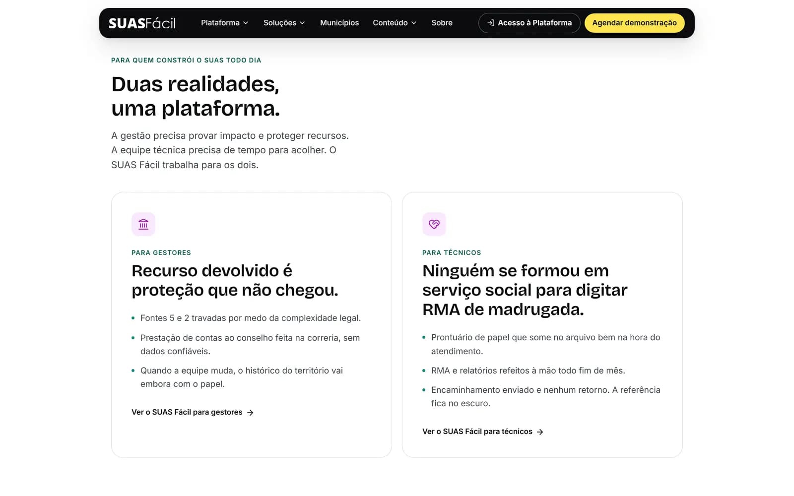 O novo site do SUAS Fácil, tela 3 de 8, site feito pela Venera Digital para SUAS Fácil