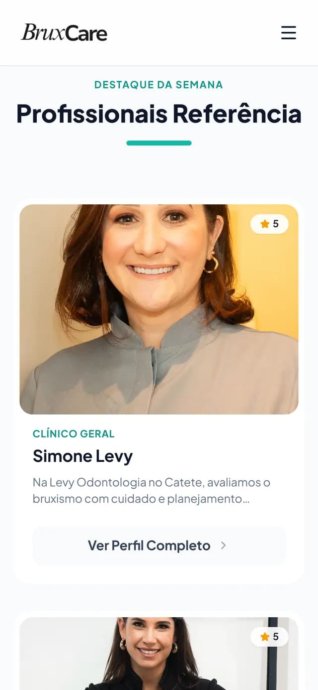 BruxCare no celular, tela 3 de 4, site feito pela Venera Digital para BruxCare