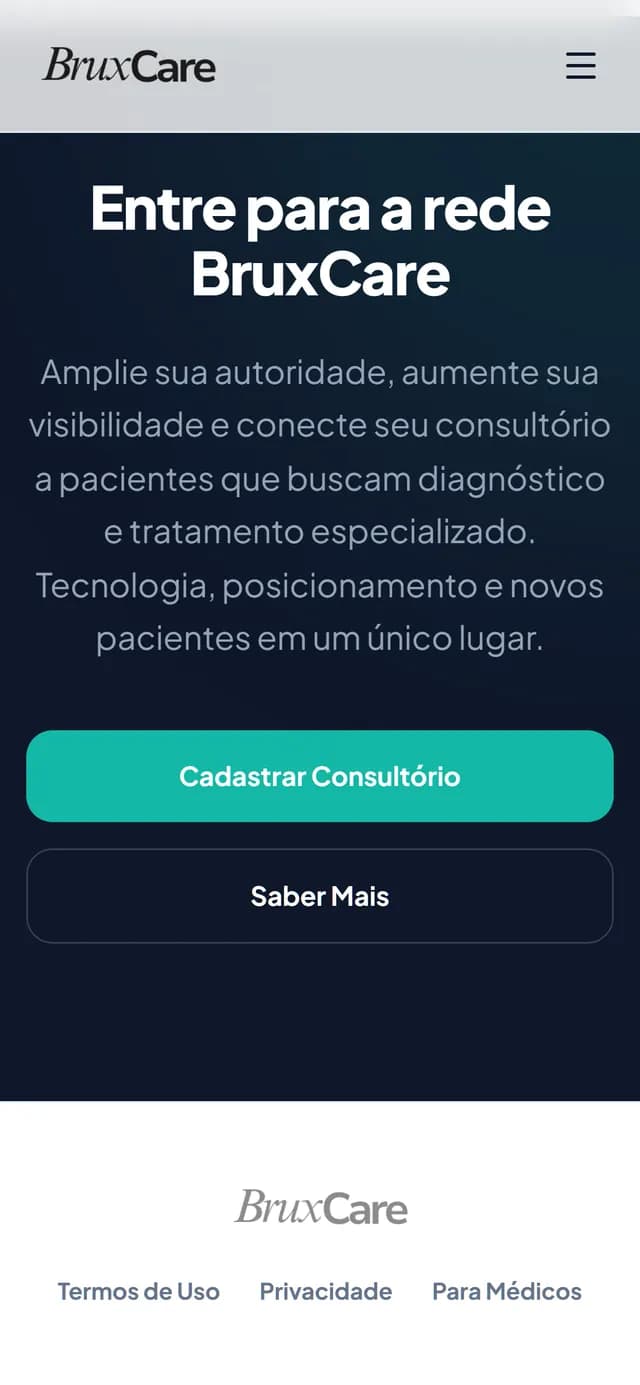 BruxCare no celular, tela 4 de 4, site feito pela Venera Digital para BruxCare