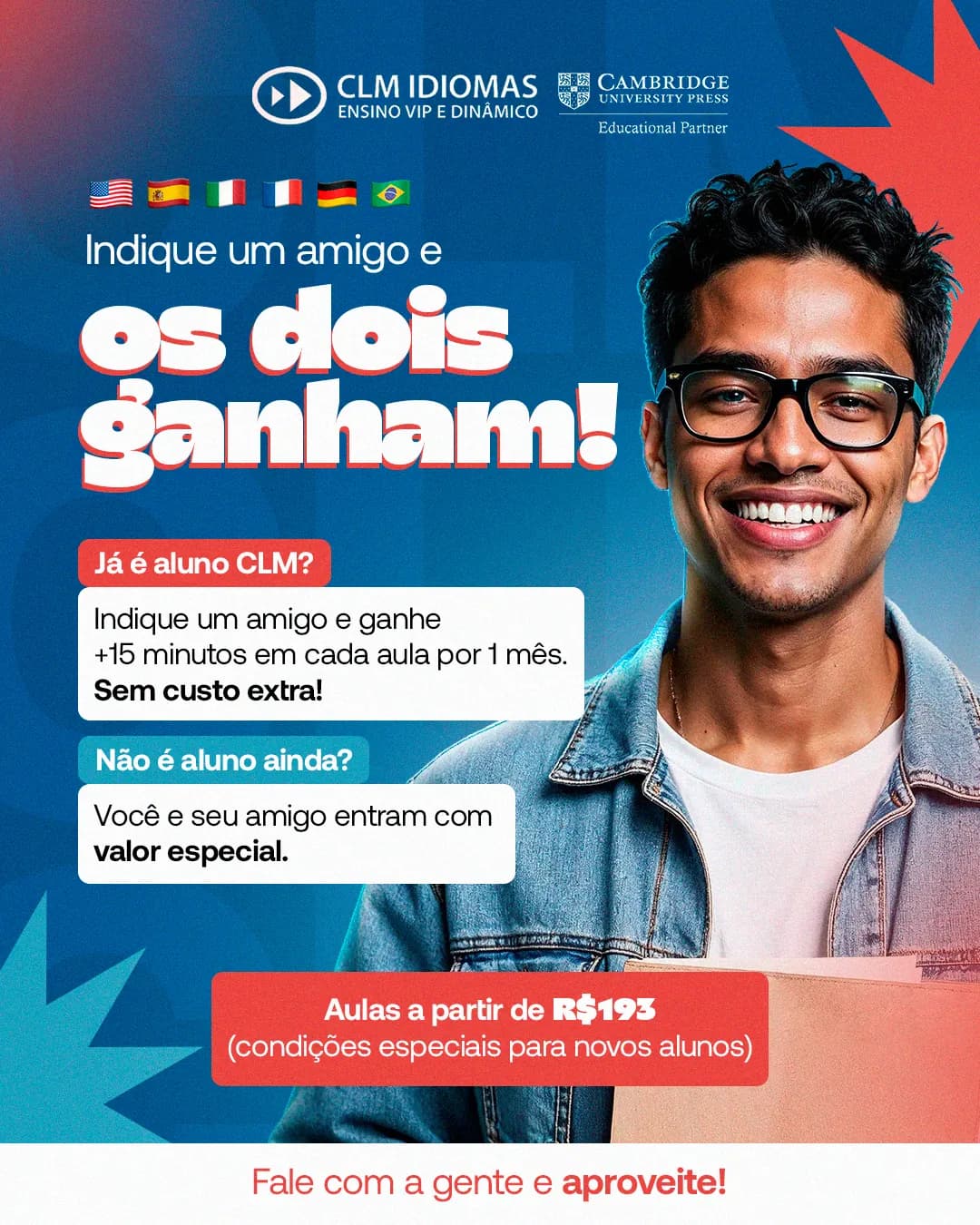 Indique um amigo e os dois ganham, peça 1 de 1, feita pela Venera Digital para CLM Idiomas