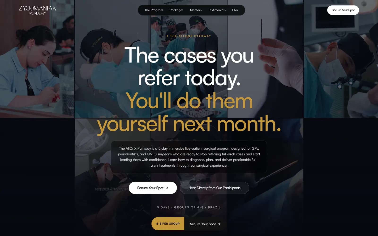 Landing page do AllOnX, tela 1 de 9, site feito pela Venera Digital para Zygomaniak Academy