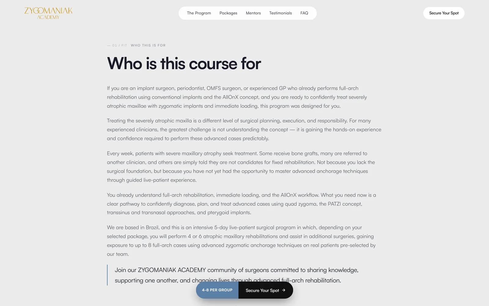 Landing page do Zygomatic, tela 2 de 9, site feito pela Venera Digital para Zygomaniak Academy