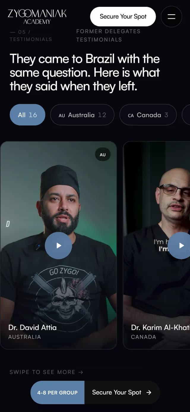 Zygomatic no celular, tela 5 de 7, site feito pela Venera Digital para Zygomaniak Academy